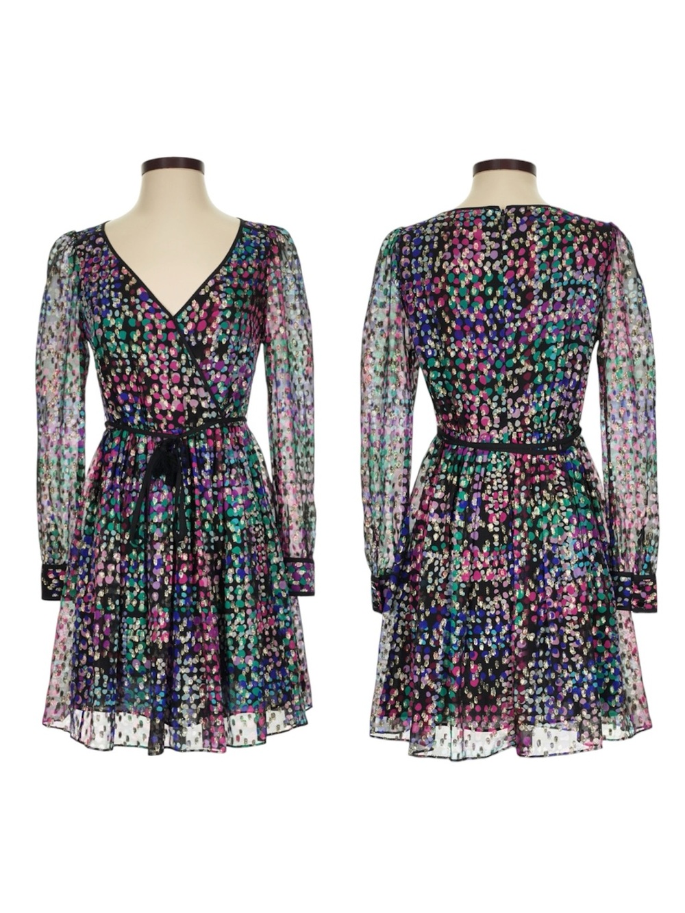 Kate Spade New York Silk Tie Waist Metallic Multi Colored Speckled Mini Dress